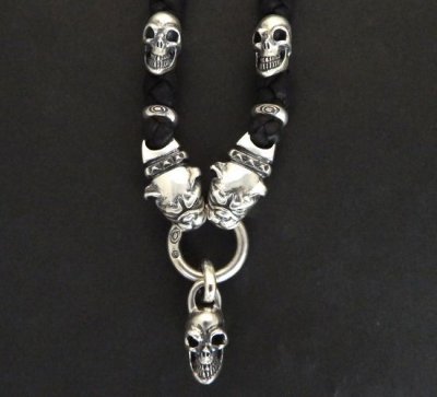 Photo2: Single Skull & 2 Old Bulldogs With braid leather necklace On 2 Skulls