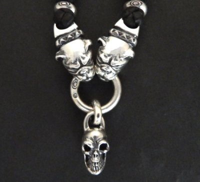 Photo3: Single Skull & 2 Old Bulldogs With braid leather necklace On 2 Skulls