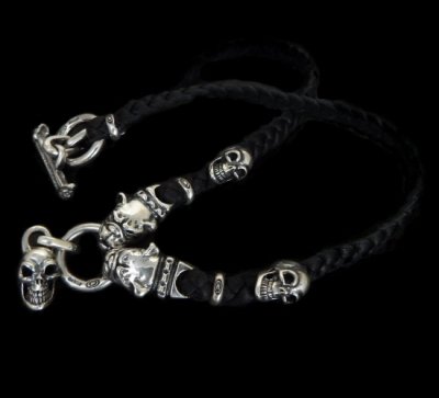 Photo1: Half Single Skull & 2Half Old Bulldogs With braid leather necklace On 2Half Skulls