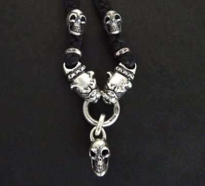 Photo2: Half Single Skull & 2Half Old Bulldogs With braid leather necklace On 2Half Skulls