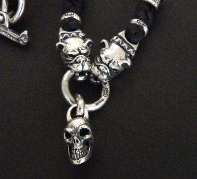 Photo3: Half Single Skull & 2Half Old Bulldogs With braid leather necklace On 2Half Skulls