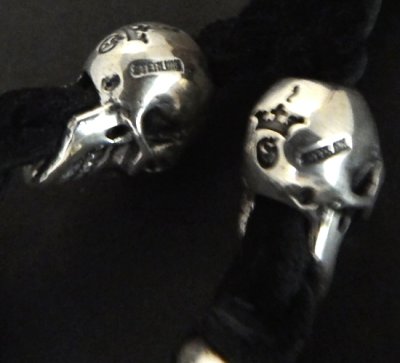 Photo5: Half Single Skull & 2Half Old Bulldogs With braid leather necklace On 2Half Skulls