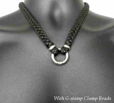 Photo1: C-ring With Braid Leather Necklace