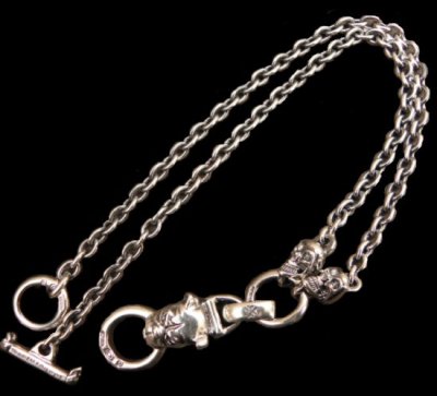 Photo1: Half Bulldog With 2 Quarter Skull & 6Chain Necklace