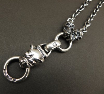 Photo2: Half Bulldog With 2 Quarter Skull & 6Chain Necklace