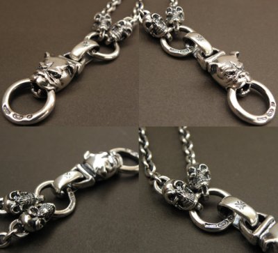 Photo5: Half Bulldog With 2 Quarter Skull & 6Chain Necklace