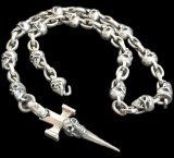 Half Single Skull Dagger Square Bottom & H.W.O With Quarter Skull & Small Oval Links Necklace