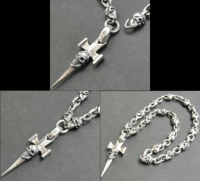 Photo4: Half Single Skull Dagger Square Bottom & H.W.O With Quarter Skull & Small Oval Links Necklace