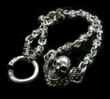 C-ring With Skull Wing & Quarter Skulls Half Small Oval Links Nacklace