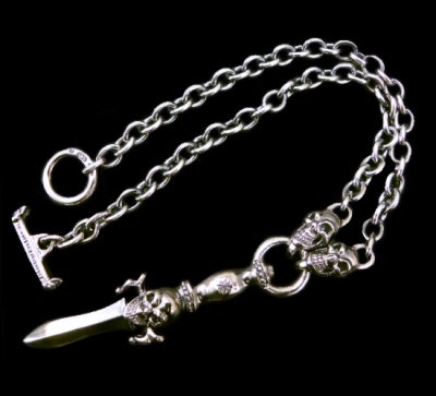 Photo1: 1/3 Skull On Dagger With Quarter Skulls & 7 Chain Links Necklace