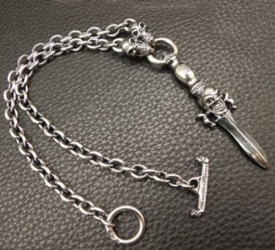 Photo2: 1/3 Skull On Dagger With Quarter Skulls & 7 Chain Links Necklace