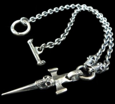 Photo1: Quarter Single Skull Dagger Square Bottom With 2 Quarter Skulls Necklace