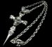 Photo1: Large Skull On 2Skulls Hammer Double Face Dagger With 2Lions & Battle-Ax Small Oval Chain Links Necklace (1)