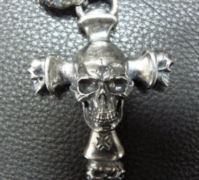 Photo2: Large Skull On 2Skulls Hammer Double Face Dagger With 2Lions & Battle-Ax Small Oval Chain Links Necklace