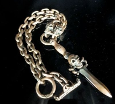 Photo1: Single Skull Dagger With 2 Single Skulls & Small Oval Chain Links Necklace