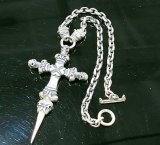 Half 3 Skulls On 4 Heart Crown Cross Double Face Dagger & Bulldogs Half Small Oval Chain Links Necklace