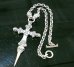 Photo1: Half 3 Skulls On 4 Heart Crown Cross Double Face Dagger & Bulldogs Half Small Oval Chain Links Necklace (1)