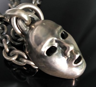 Photo2: Face With Quarter 2 Skulls & 7Chains Necklace