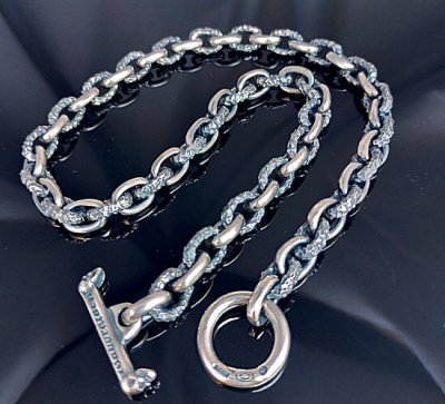 Photo1: Half Small Oval & Chiseled Small Oval Chain Links Necklace