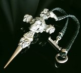 Large Skull On 2 Skulls Hammer Cross Double Face Dagger With 2 Old Bulldogs Braid Leather Necklace