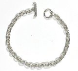 Half Small Oval & Textured Small Oval Chain Links Necklace [Platinum Finish]