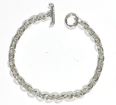 Photo1: Half Small Oval & Textured Small Oval Chain Links Necklace [Platinum Finish]