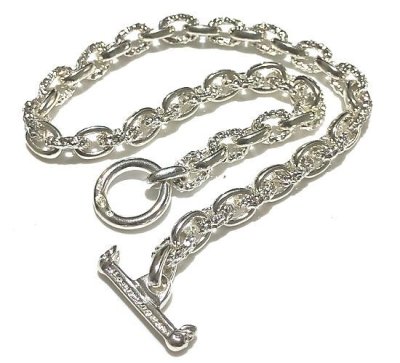 Photo2: Half Small Oval & Textured Small Oval Chain Links Necklace [Platinum Finish]