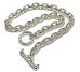 Photo2: Half Small Oval & Textured Small Oval Chain Links Necklace [Platinum Finish] (2)