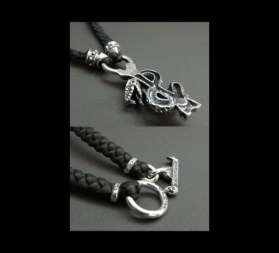 Photo4: Snake on skull braid leather necklace