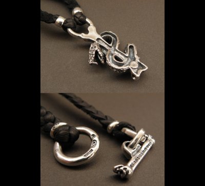 Photo5: Half Skull On Snake braid leather necklace