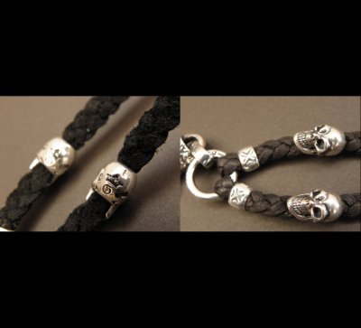 Photo4: Quarter Lion & 2Quarter Skulls braid leather necklace