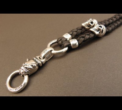 Photo2: Quarter Bulldog & ２Quarter Skulls braid leather necklace