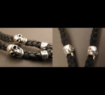 Photo4: Quarter Bulldog & ２Quarter Skulls braid leather necklace