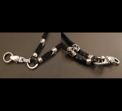 Photo3: Quarter Bulldog & ２Quarter Skulls braid leather necklace