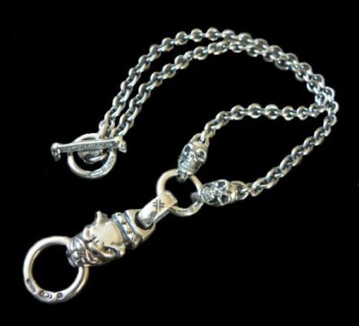 Photo1: Half Old Bulldog With 2 Quarter Skull & 7Chain Necklace