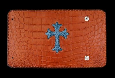 Photo1: Frog Cross Inlay Crocodile(Belly) Long Wallet