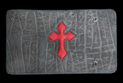 Photo1: Stingray 4Heart Cross Inlay Elephant Long Wallet