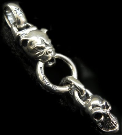 Photo1: Bulldog With Single Skull Drop Pendant