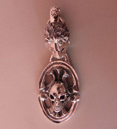 Photo3: Lion & Sculpted Oval On Skull Pendant