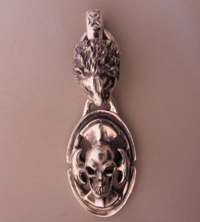 Photo3: Lion & Battle-Ax On Skull Pendant