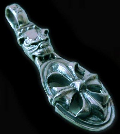 Photo1: Old Bulldog & Cross Oval Pendant