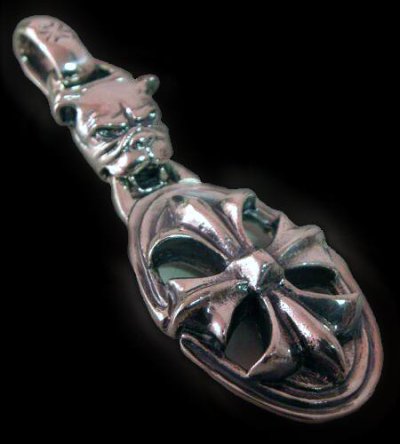 Photo1: Bulldog & Cross Oval Pendant