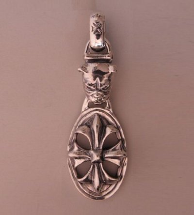 Photo3: Bulldog & Cross Oval Pendant