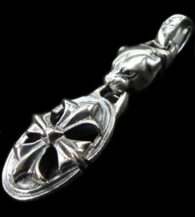 Photo1: Panther & Cross Oval Pendant