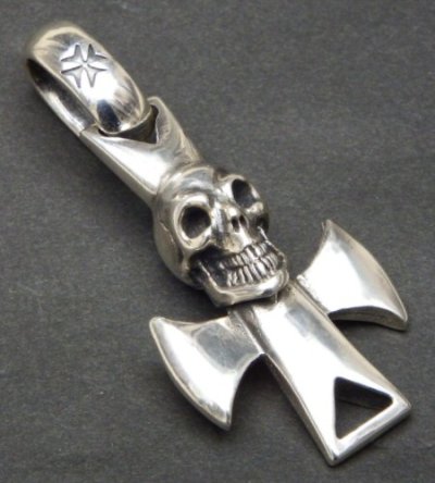 Photo3: Skull with round zip cross Pendant