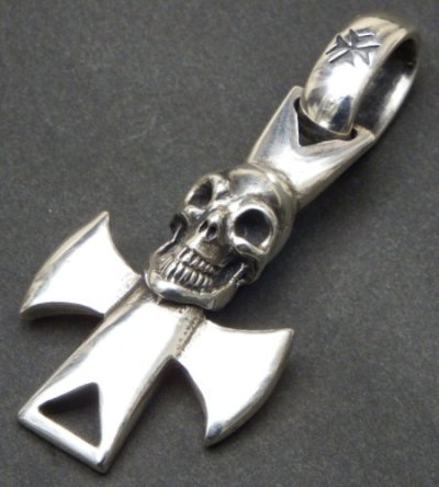 Photo2: Skull with round zip cross Pendant