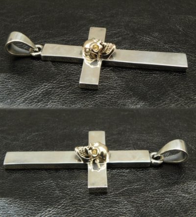 Photo4: 10k Skull On Plain Cross Pendant (Small)