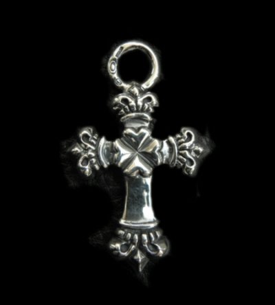 Photo1: One Eighth Long 4 Heart Crown Cross Pendant