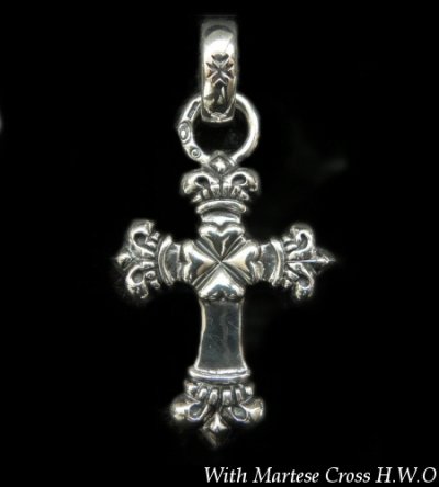 Photo1: One Eighth Long 4 Heart Crown Cross With H.W.O Pendant