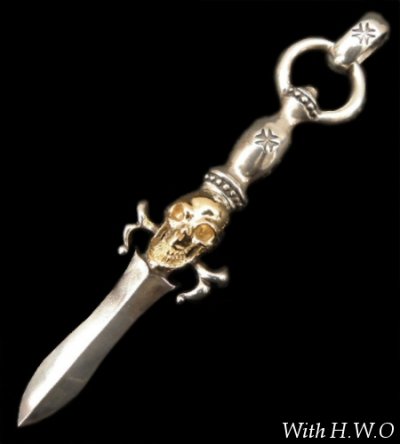 Photo1: Gold Skull On Dagger With H.W.O Pendant